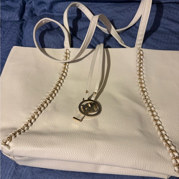 Badgley Mischka Handbags - Badgley Mischka Cream Tote with Gold Chain Detail